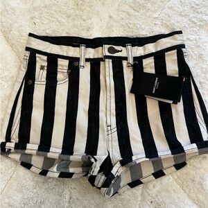 Saint Laurent Paris Black and White Striped Jean Shorts